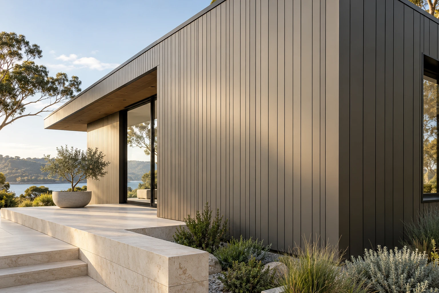 Linear aluminium cladding concept render