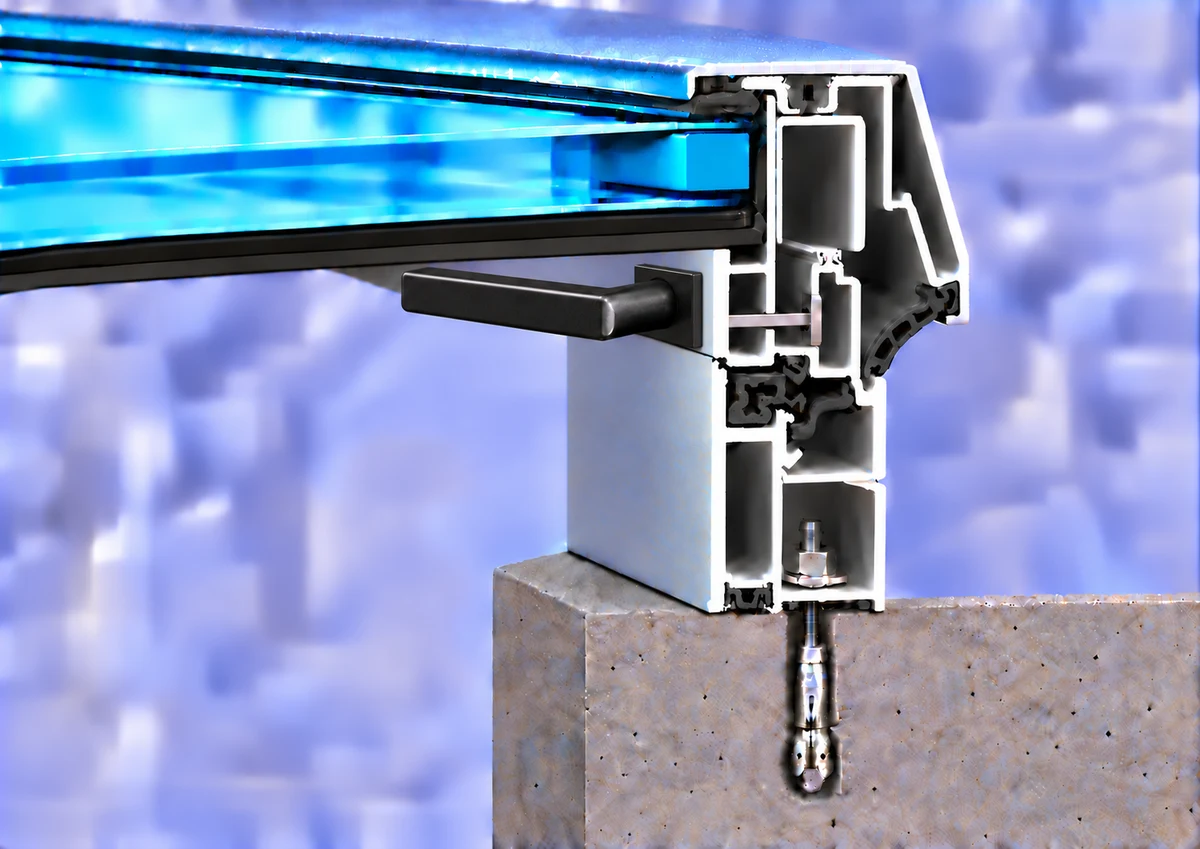 Manually Operated Skylight aluminium section rendering